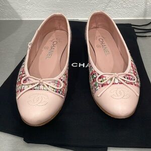 Chanel Pink Tweed Flats